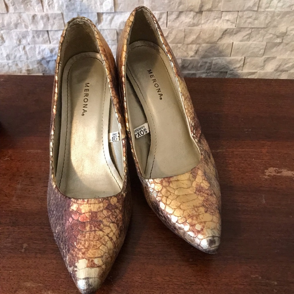 Gold snakeskin heels